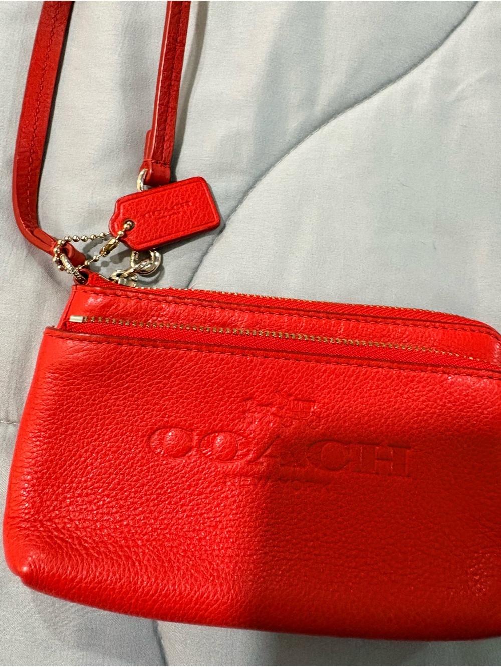 Coach Red Pebbled Leather  Wristlet with Gold Hardware
